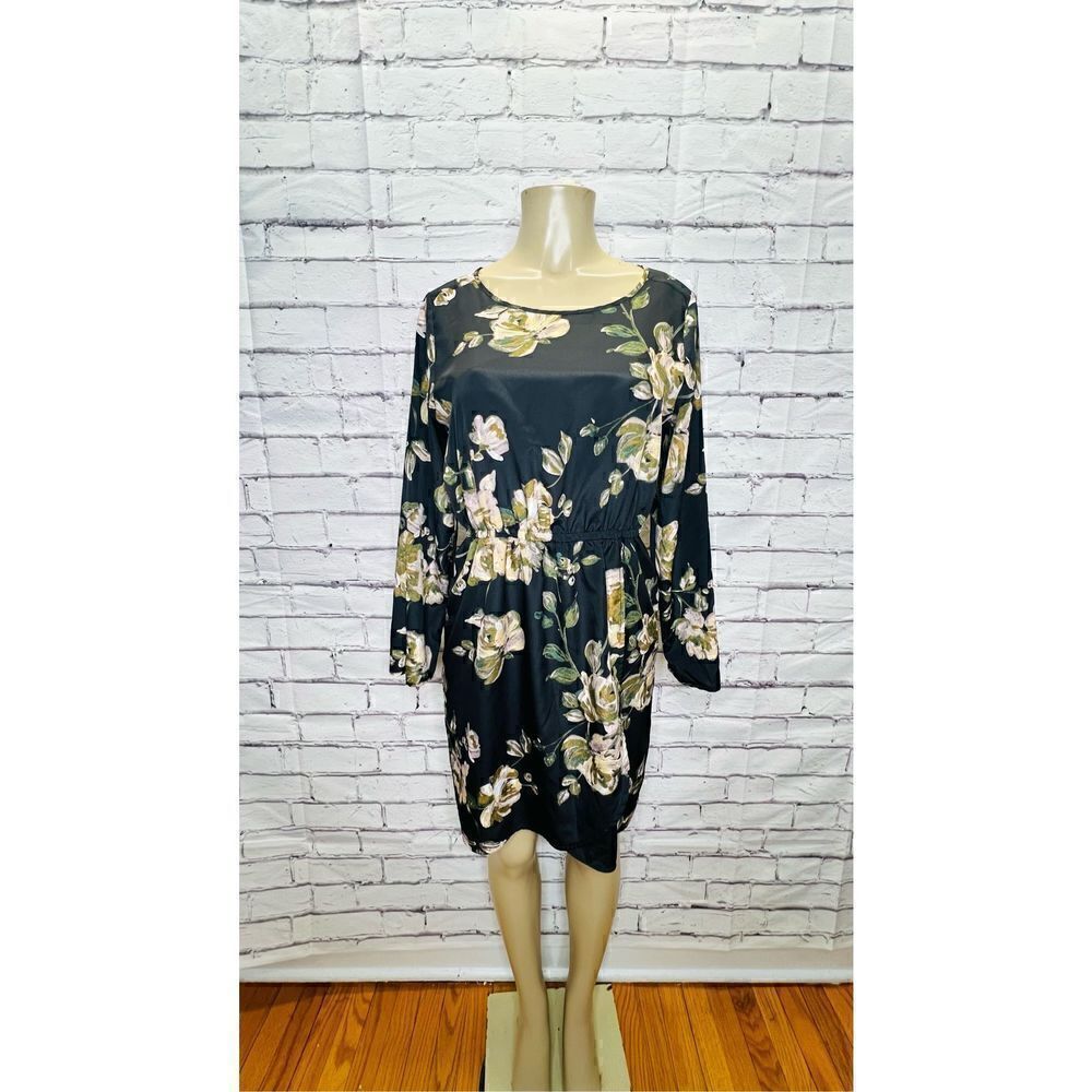 J. Crew Black Tulip Hem Knee Length Long Sleeve Floral Faux wrap  Dress Size 8